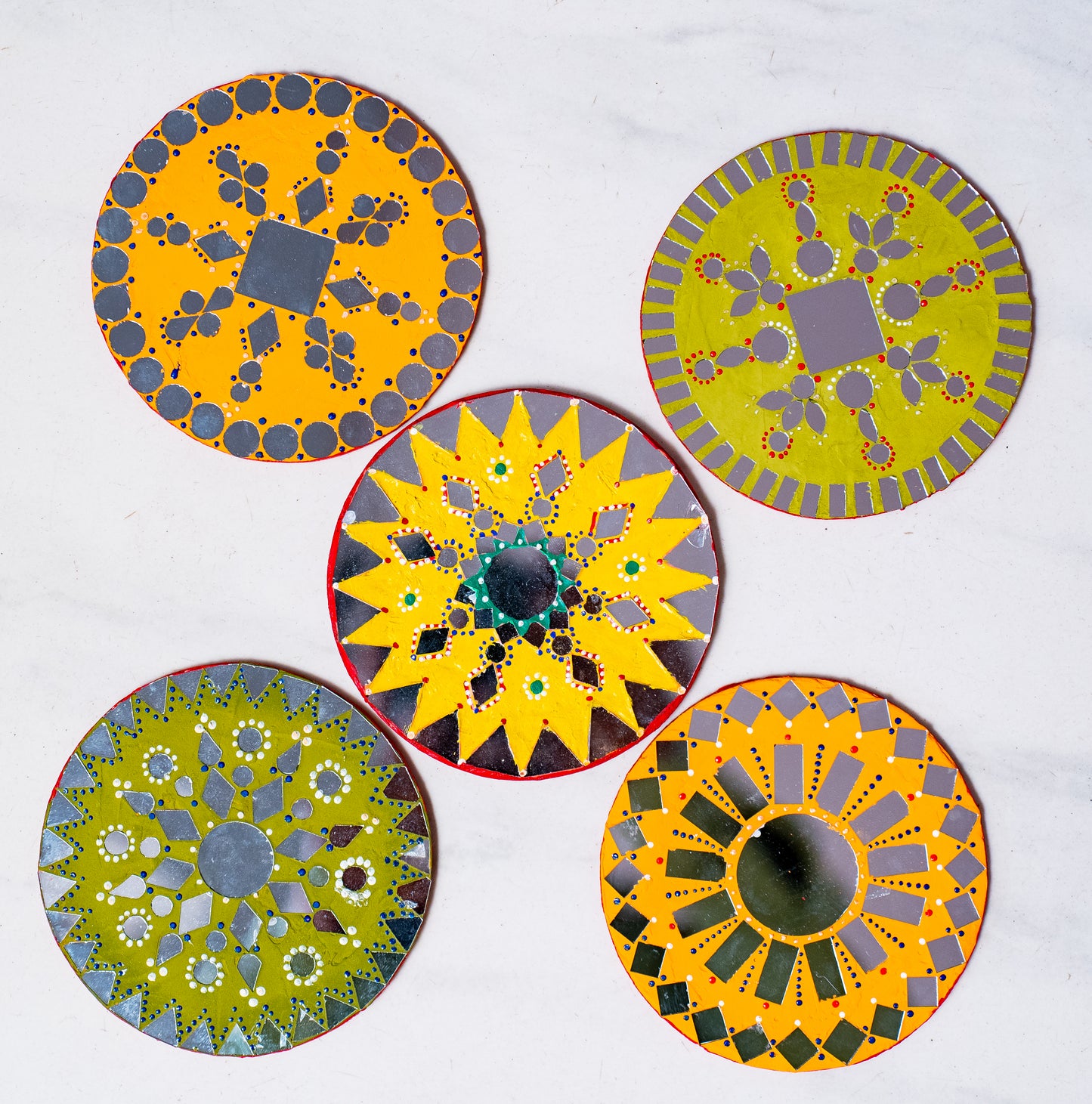 Tea Coasters for Home & Office Decor | Size (5 x 5) | Yellow Color | MDF Material