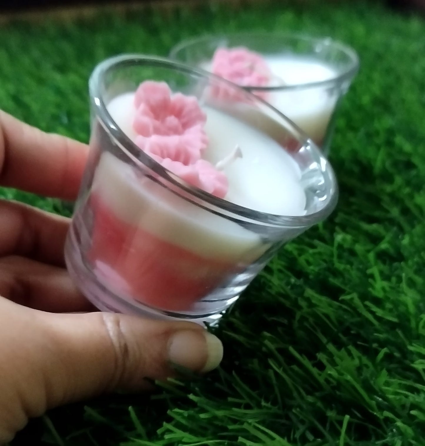 Combo Solid white with pink wax candle