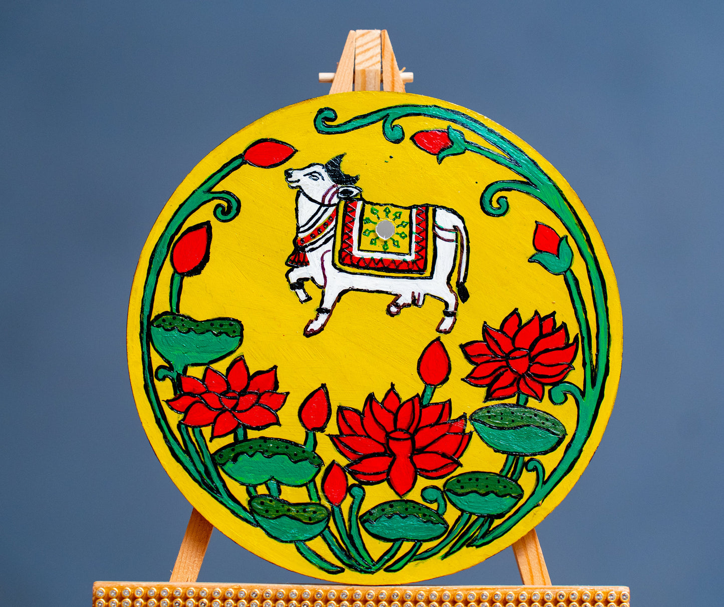 Pichawai art Wall Hanging for Home & Office Decor | Yellow with Others | Size (6 x 6) | MDF Material