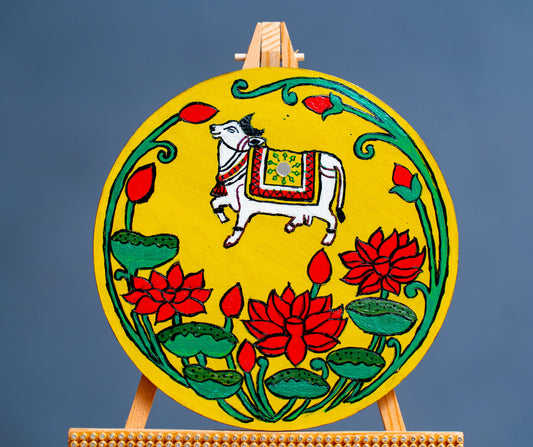 Pichawai art Wall Hanging for Home & Office Decor | Yellow with Others | Size (6 x 6) | MDF Material