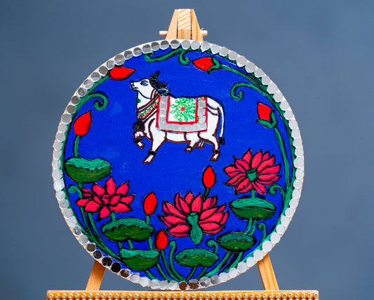 Pichawai art Wall Hanging for Home & Office Decor | Blue with Others | Size (6 x 6) | MDF Material