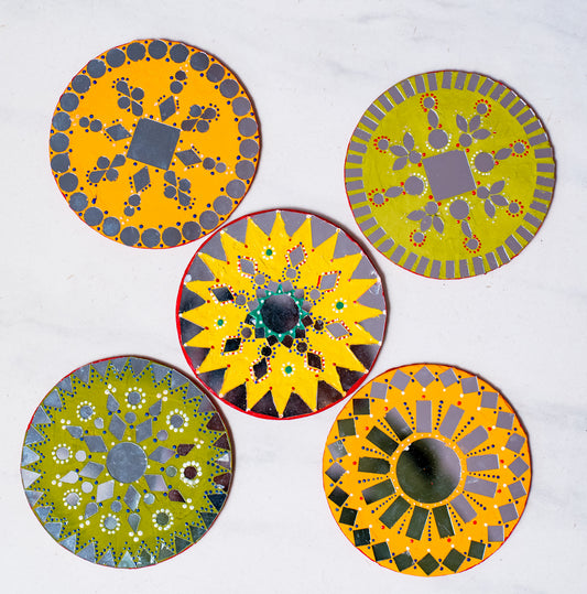Tea Coasters for Home & Office Decor | Size (5 x 5) | Yellow Color | MDF Material