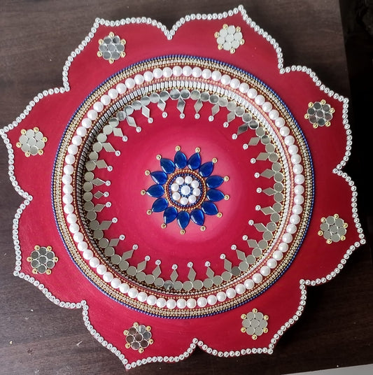 Pooja Thali - Blue flower design