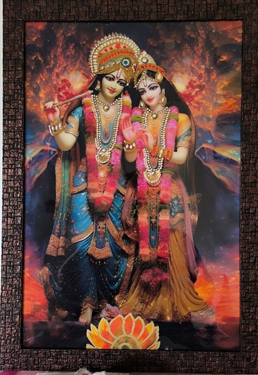 Radha Krishna Resin Wall Frame | Resin Art | Size (12 x 15) | Multi Color
